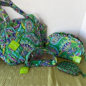 NWT 4 pc. set Vera Bradley Emerald Green Paisley purse bag